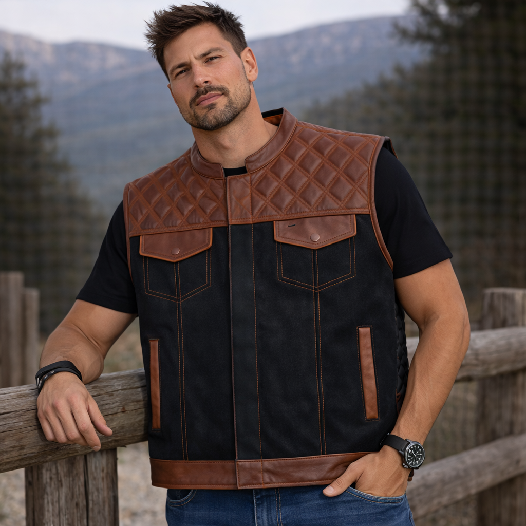 Men Leather Club Tan Leather Vest Diamond Quilted Paisley Men Biker Leather Vest Motorcycle Rider Waistcoat Gift For Him Gift For Men