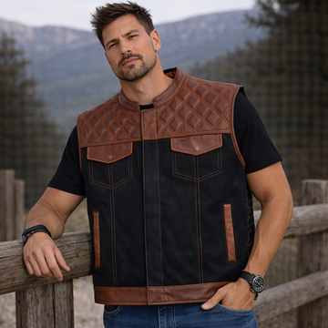 Men Leather Club Tan Leather Vest Diamond Quilted Paisley Men Biker Leather Vest Motorcycle Rider Waistcoat Gift For Him Gift For Men