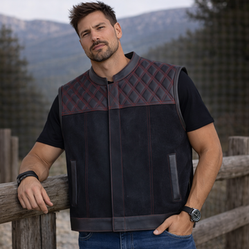 Men Leather Club Vest Diamond Quilted Red Paisley Leather Vest,Men Biker Leather Vest ,Motorcycle Rider Waistcoat- Gift For Him Gift For Men