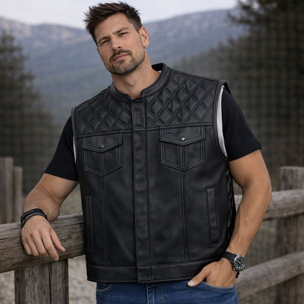Men Hunter Club Leather Vest Cowhide Leather Vest, Men Biker Leather vest ,Motorcycle vest- Gifts For him