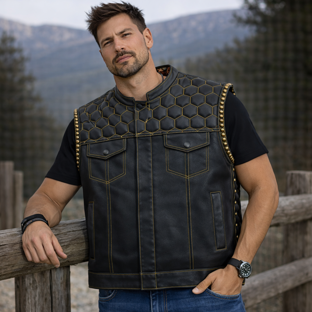 Men Hunter Club Leather Vest Cowhide Leather Vest, Men Biker Leather vest ,Motorcycle vest- Gifts For him