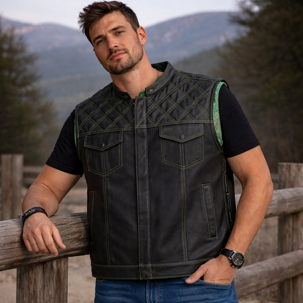 Men Hunter Club Leather Vest Cowhide Leather Vest, Men Biker Leather vest ,Motorcycle vest- Gifts For him