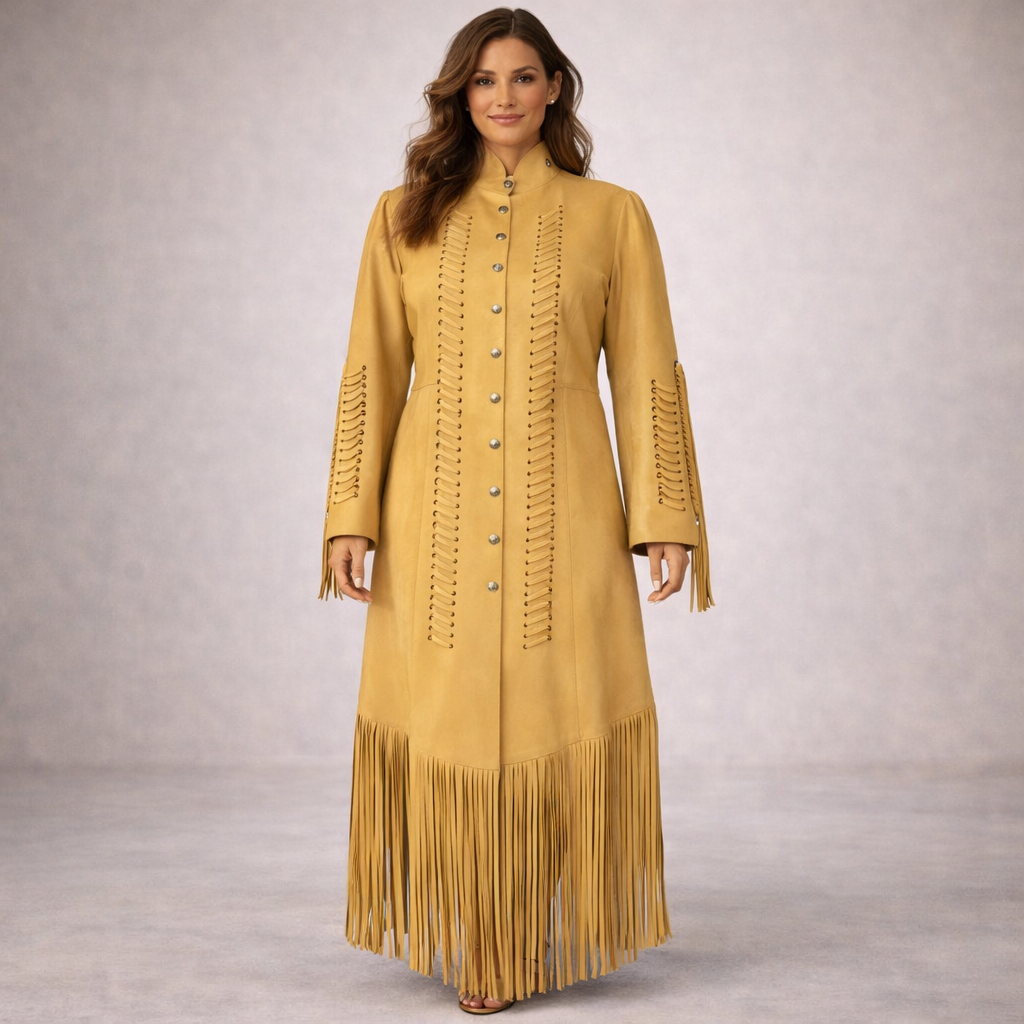Women's Native American Style Powwow Wedding Dress Tan Beaded Fringe LD148