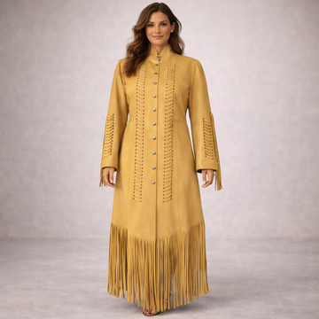 Women's Native American Style Powwow Wedding Dress Tan Beaded Fringe LD148