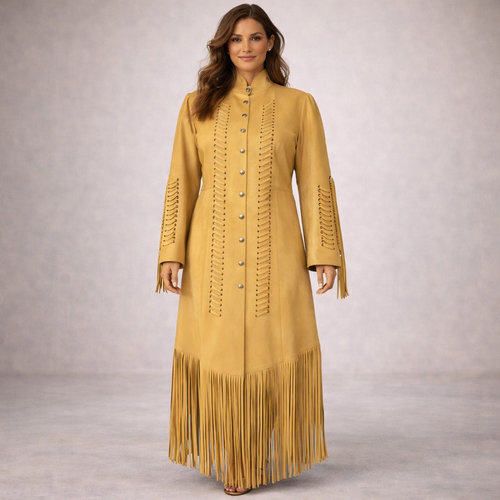 Women's Native American Style Powwow Wedding Dress Tan Beaded Fringe LD148