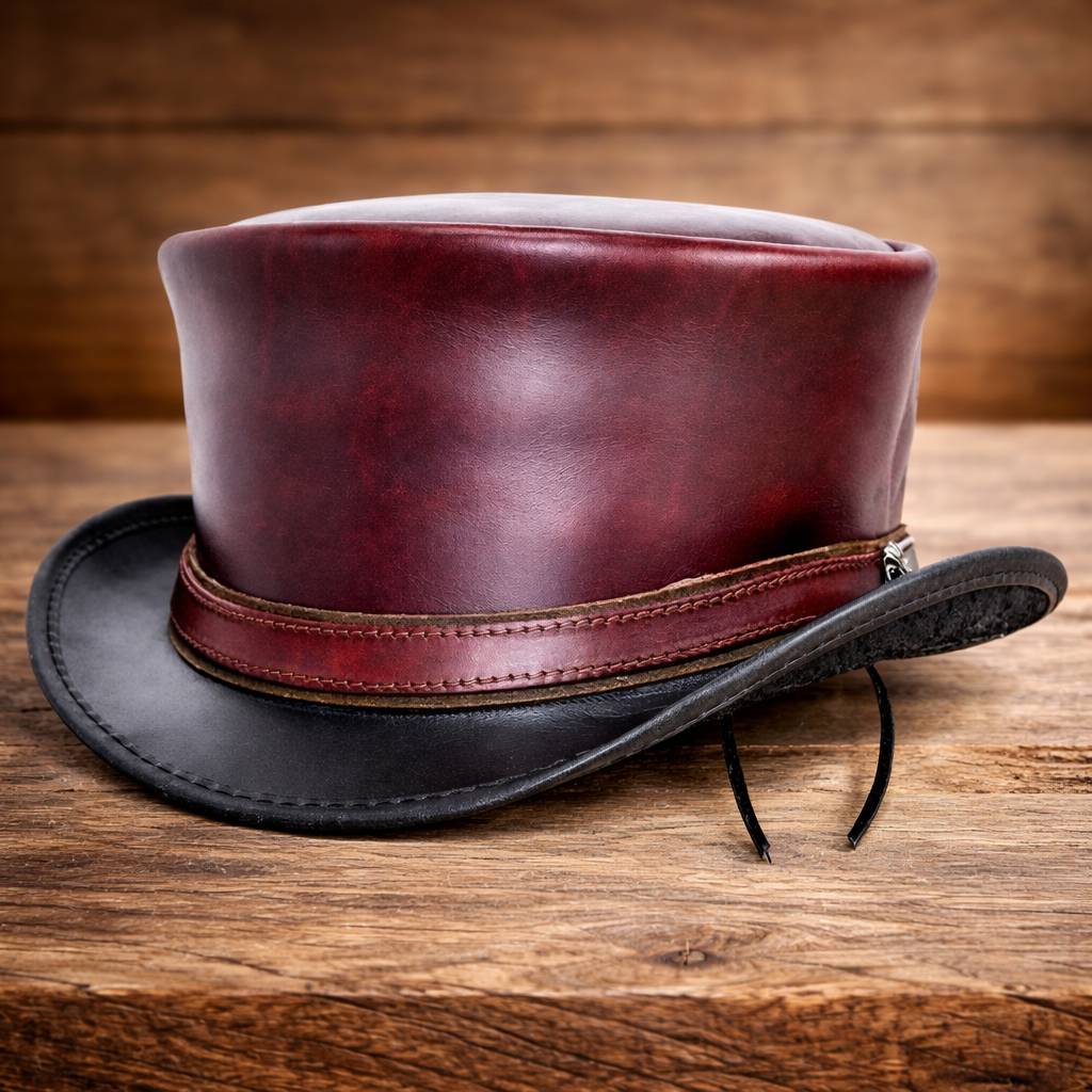 Steampunk Maroon El Dorado Top Hat Motorcycle Ban Biker Leather Deadman