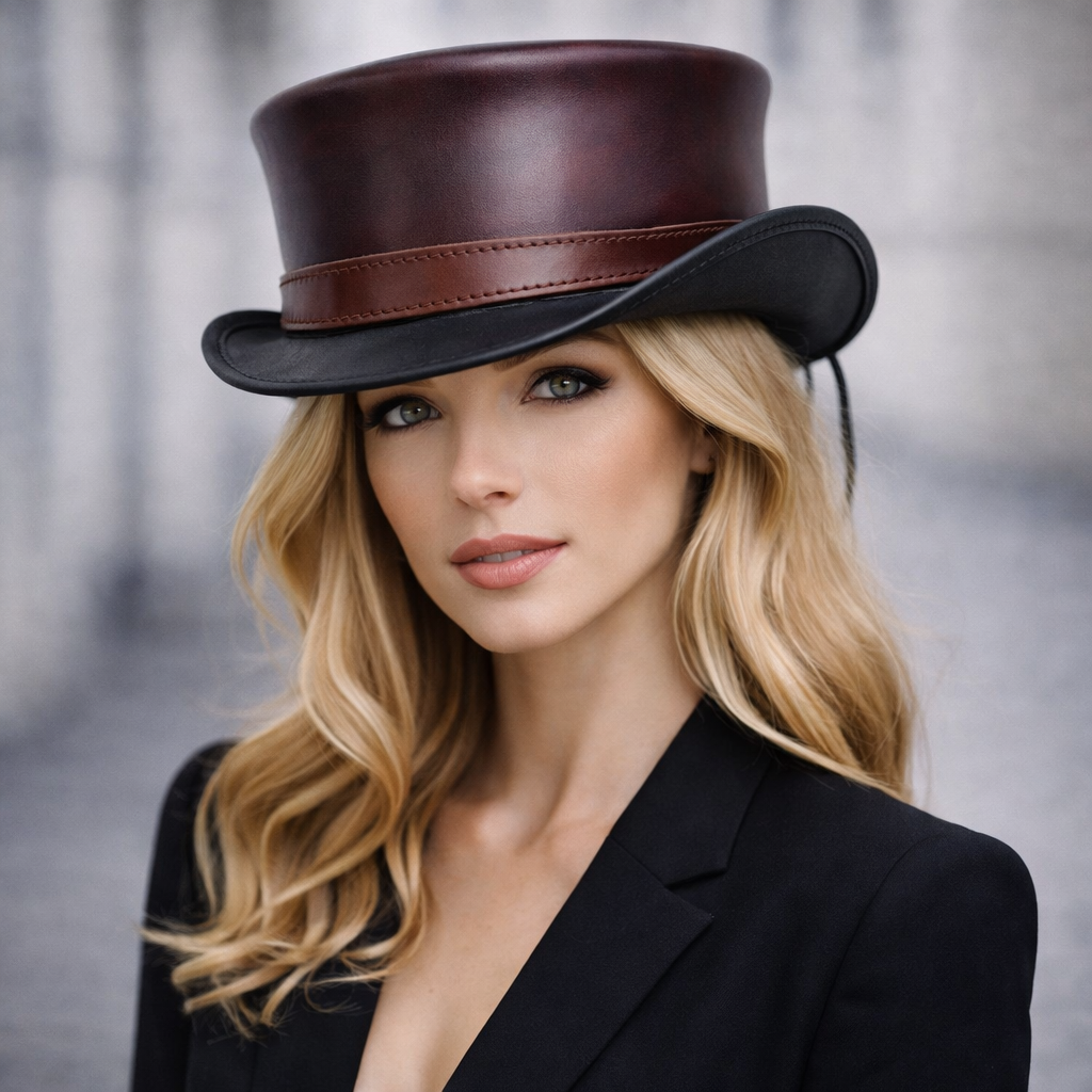 Steampunk Maroon El Dorado Top Hat Motorcycle Ban Biker Leather Deadman