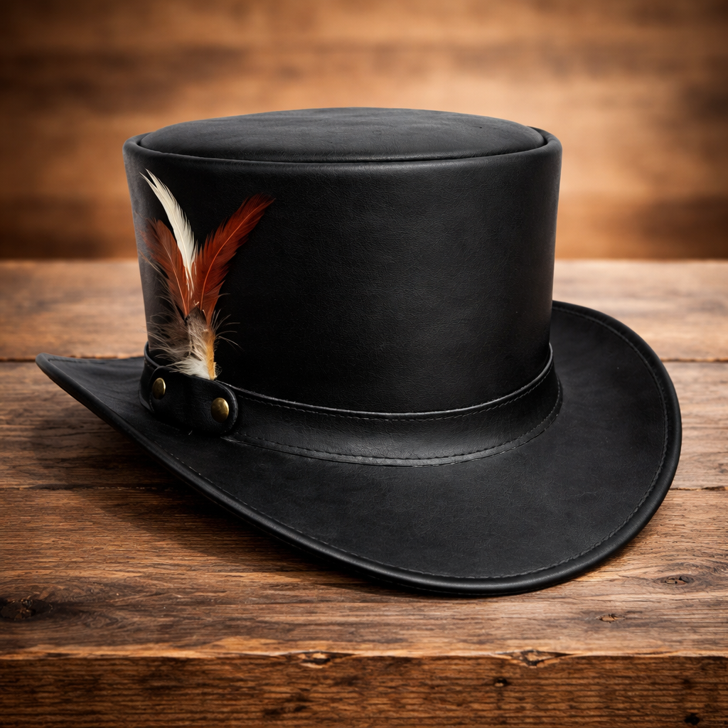 Fashion Shapeable Black Genuine Leather Fashion Top Hat