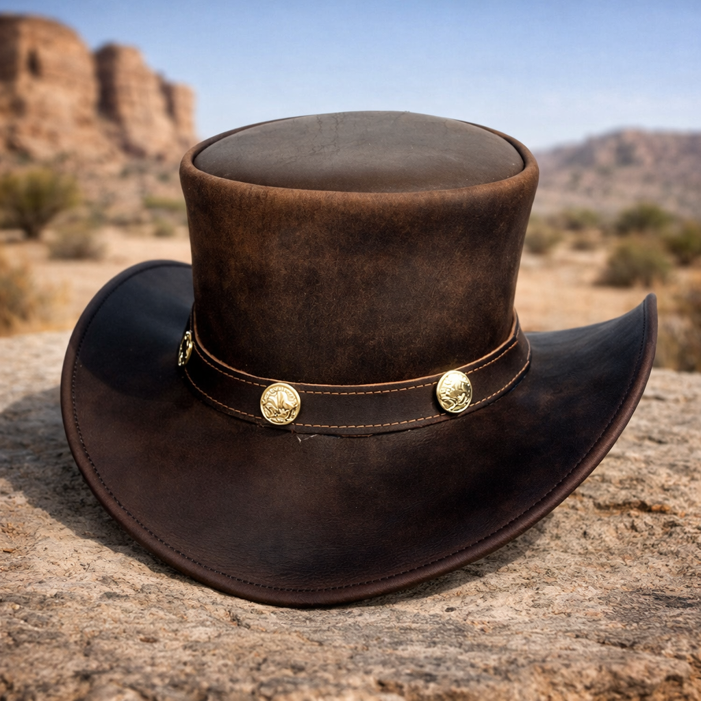 Leather TOP Hats- El dorado Cowhide TOP Hat Handmade Motorcyclist Hat