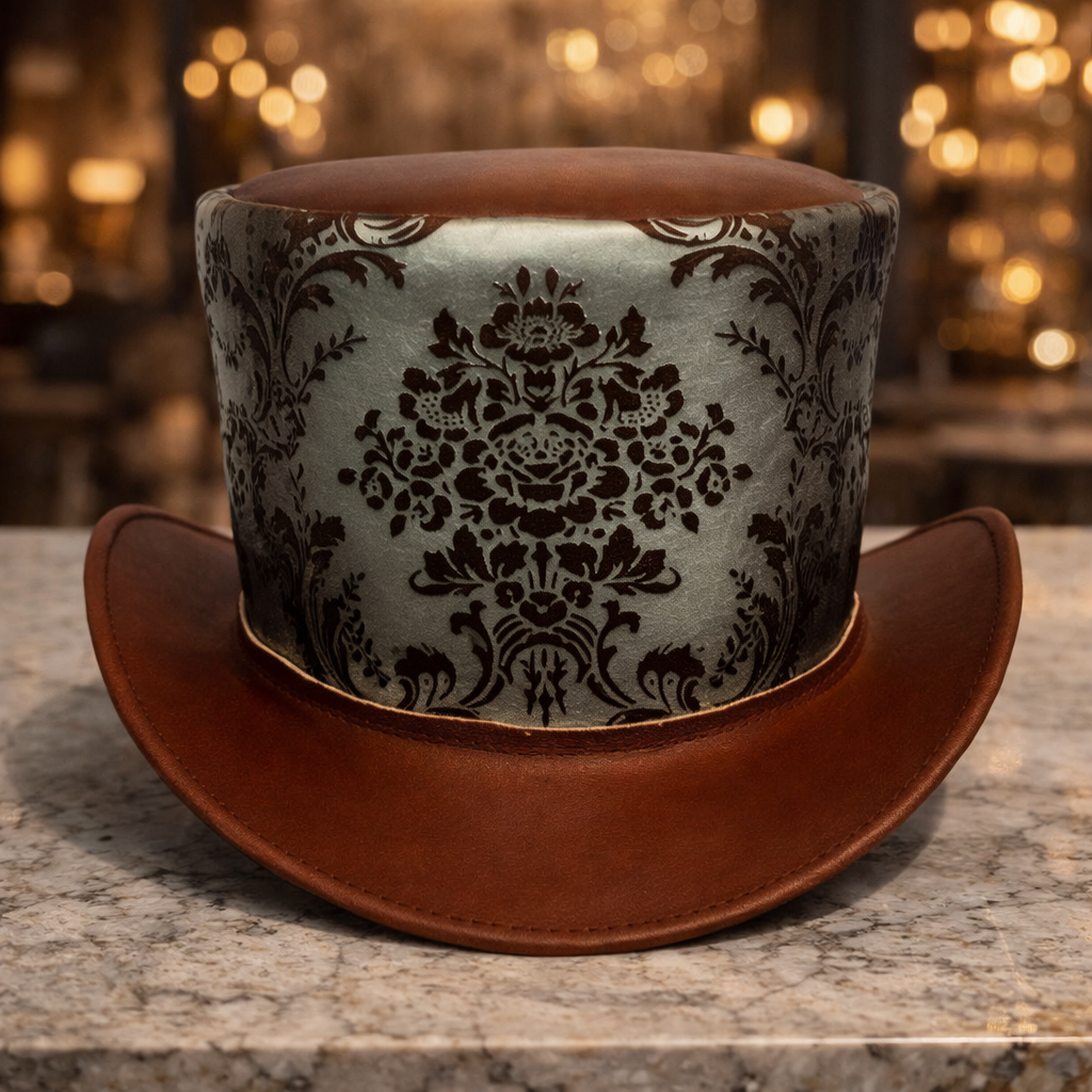 Black Handcrafted Leather Top Hat - Royal Style Victorian Steampunk Hat