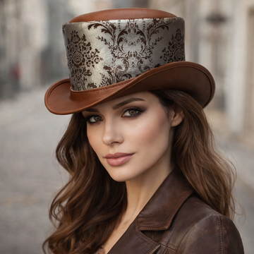 Black Handcrafted Leather Top Hat - Royal Style Victorian Steampunk Hat