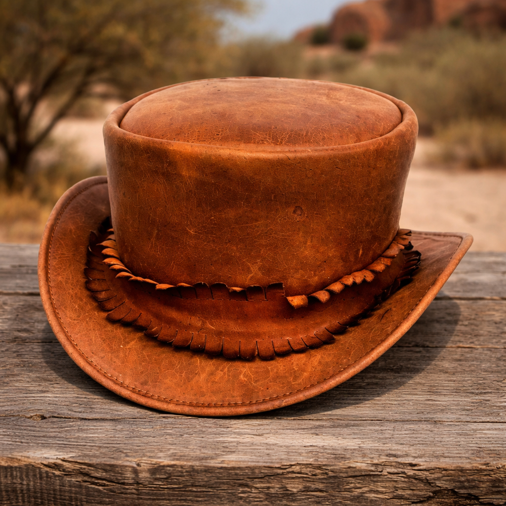 Top Hat Burn Style Western Hat Handmade Top Leather Hat Steampunk Hat Biker Hat