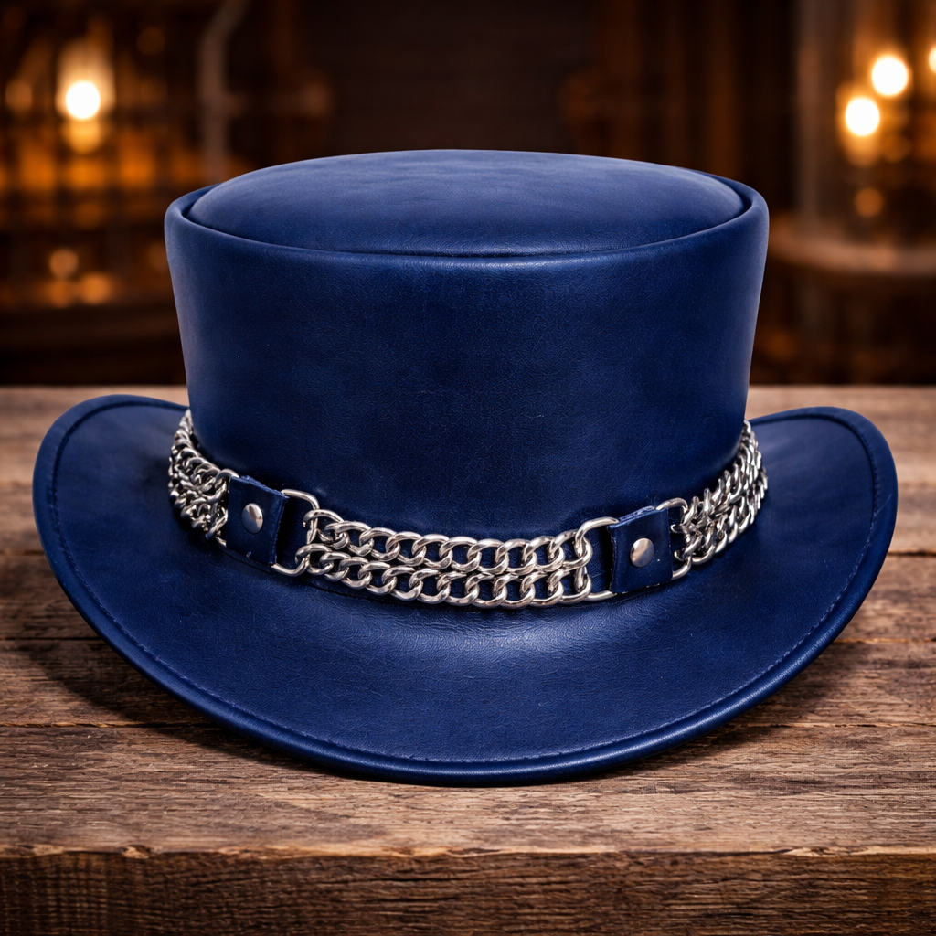 Fashion Shapeable Black Genuine Leather Fashion Top Hat