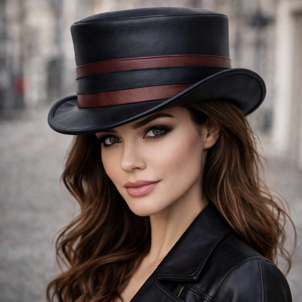 Victorian Classy Leather Hat Steampunk Standard Top Hat Custom Colorful Band