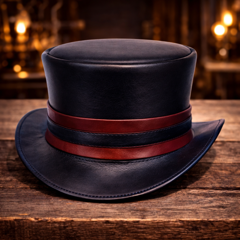 Victorian Classy Leather Hat Steampunk Standard Top Hat Custom Colorful Band