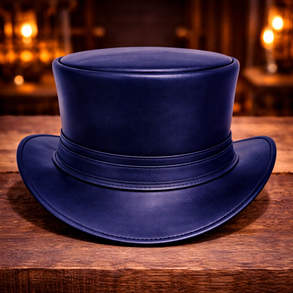 Fashion Shapeable Black Genuine Leather Fashion Top Hat