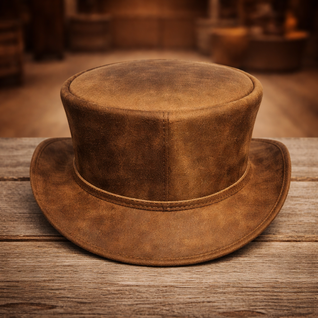 Leather Top Hat El Dorado Leather Top Hat Unbanded Leather Top Hat - Bikers Hat