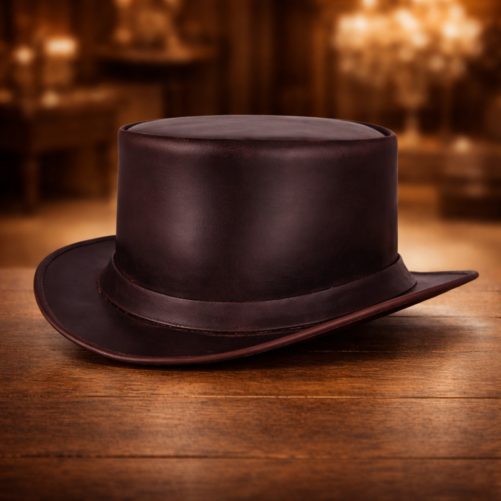Fashion Shapeable Brown Genuine Leather Fashion Top Hat