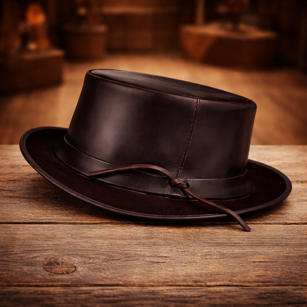 Fashion Shapeable Brown Genuine Leather Fashion Top Hat