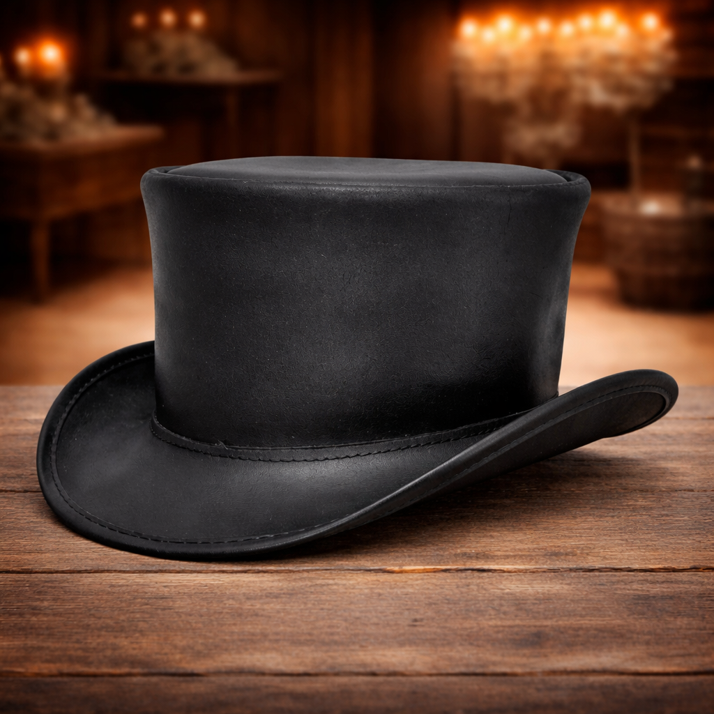 El Dorado Hat Handmade Leather Top Hat Steampunk Handmade Black Leather Top Hats
