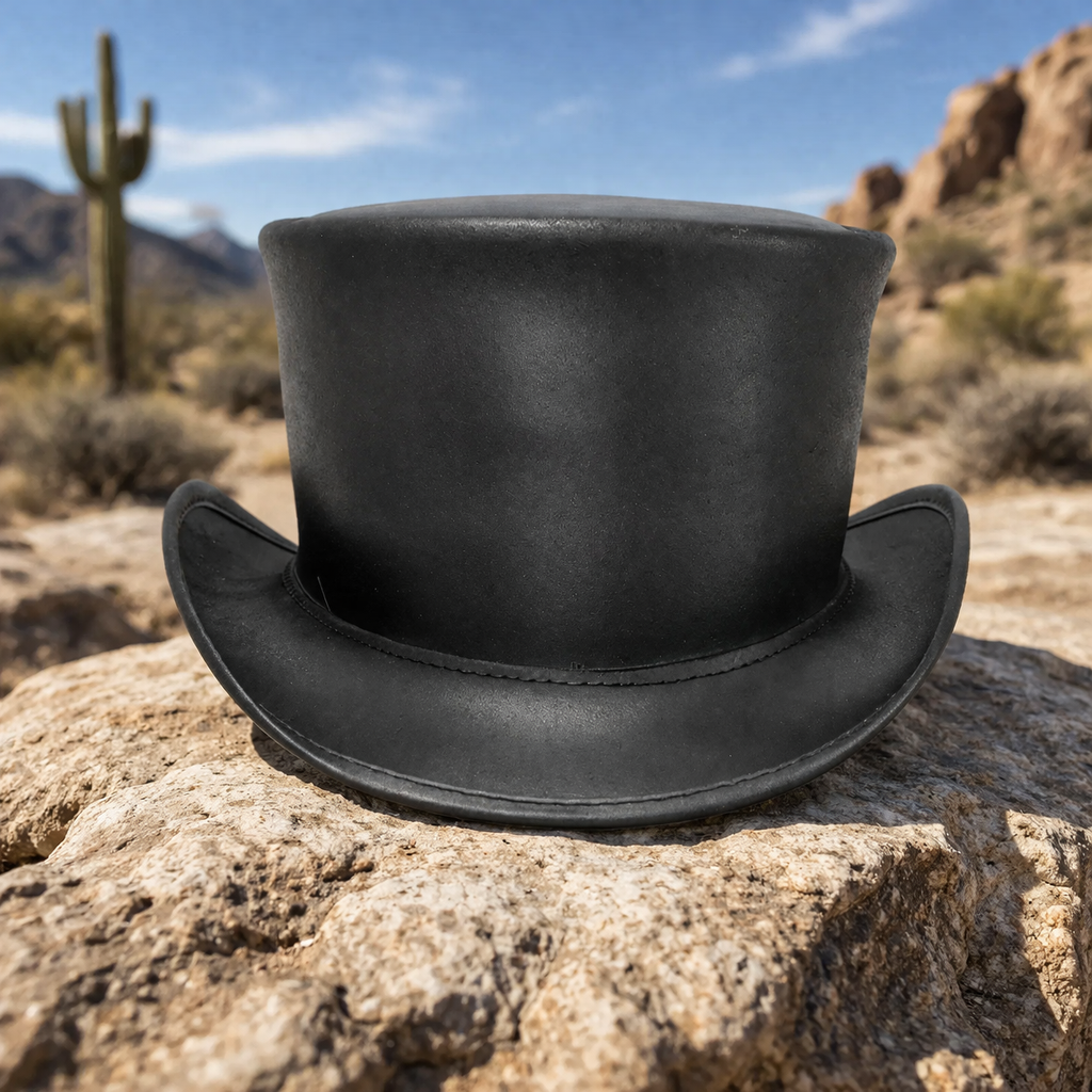 El Dorado Hat Handmade Leather Top Hat Steampunk Handmade Black Leather Top Hats