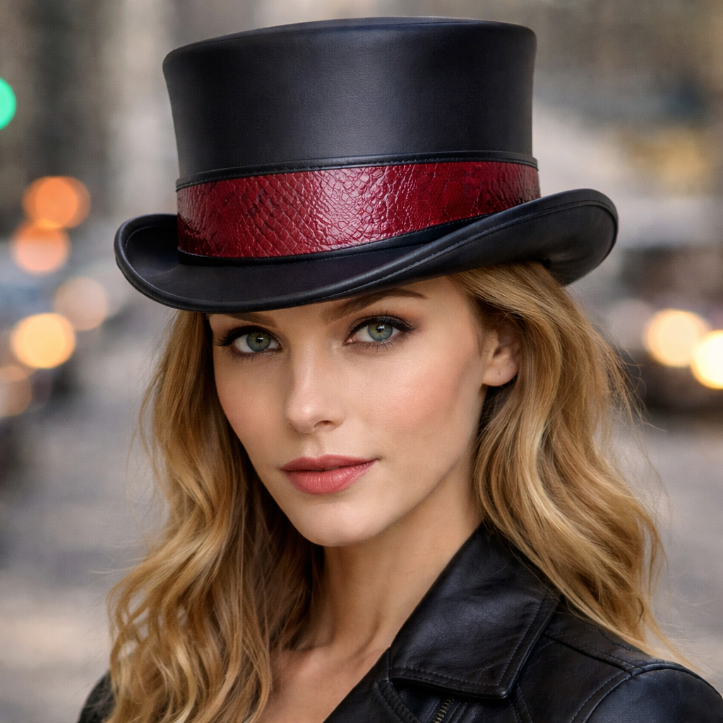 Handcrafted Leather Steampunk Victorian Top Hat Gothic Cosplay Halloween Accessy