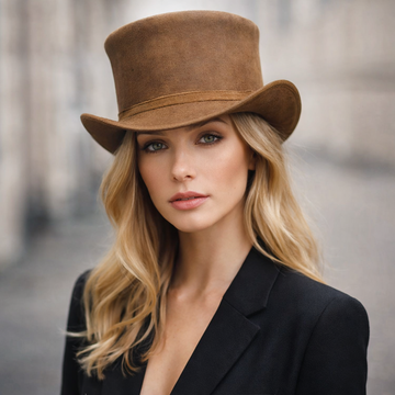 Leather Top Hat El Dorado Leather Top Hat Unbanded Leather Top Hat - Bikers Hat
