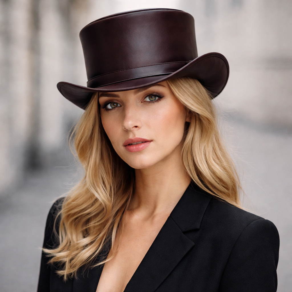 Fashion Shapeable Brown Genuine Leather Fashion Top Hat
