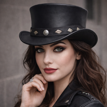 Buffalo Band Leather Hat Leather Top Hat Steampunk Top Hat Gothic Motorcycle Hat