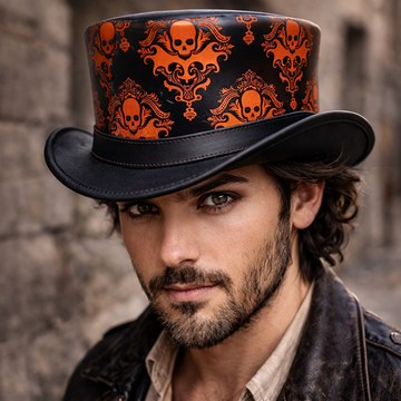 Top Hat Leather Black Top Hat Steampunk Hat Gothic hat Victorian Hat Biker Hat