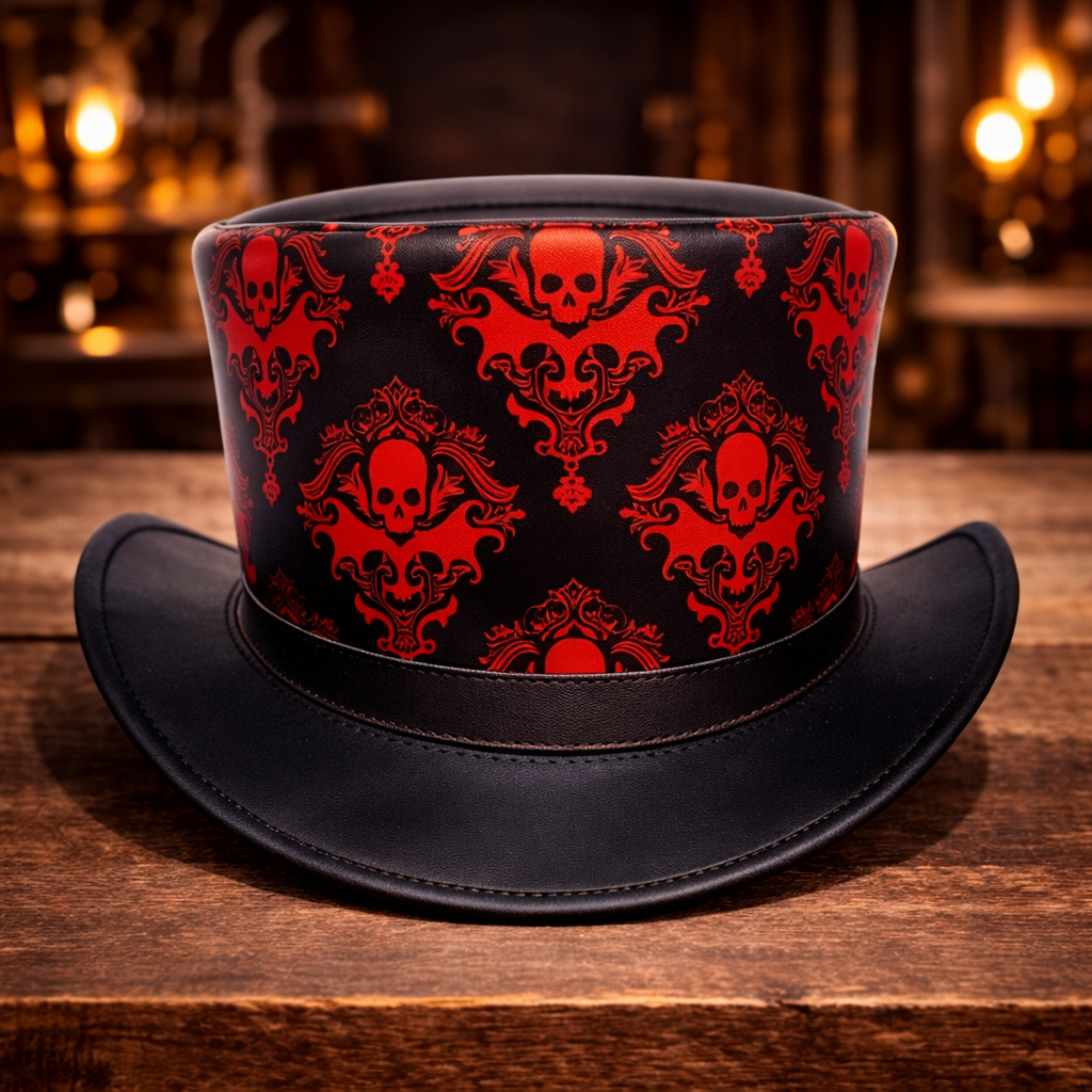 Top Hat Leather Black Top Hat Steampunk Hat Gothic hat Victorian Hat Biker Hat