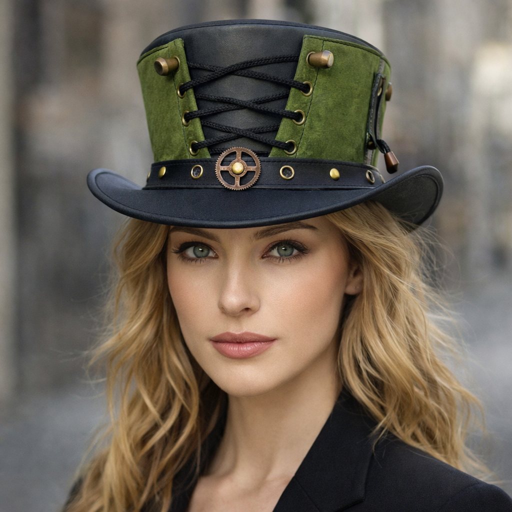 Black & Red Handcrafted Leather Corset Style Gothic Steampunk Top Hat