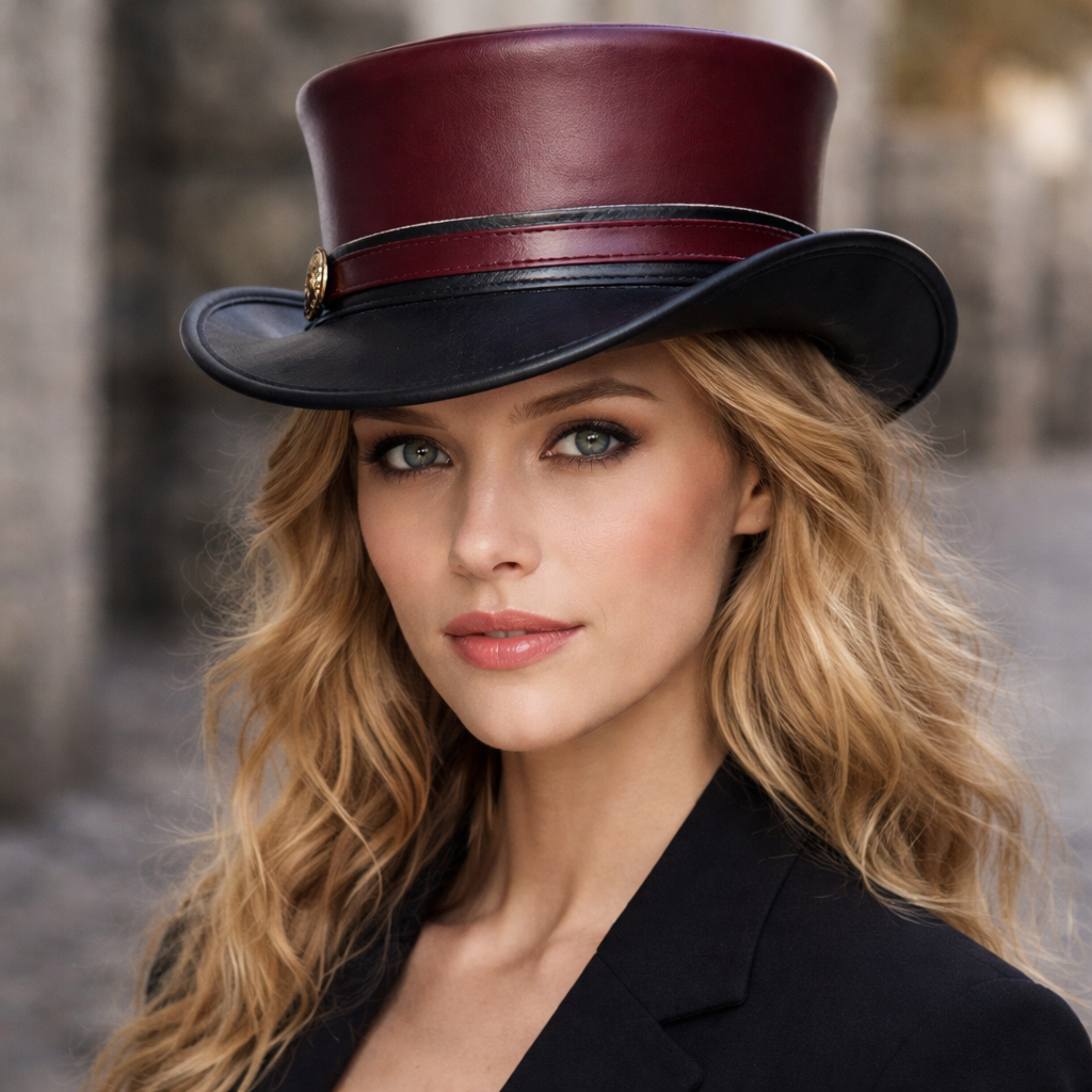 El Dorado Steampunk Napa Vino Leather Top Hat - Gothic Hat - Motorcyclist Hat