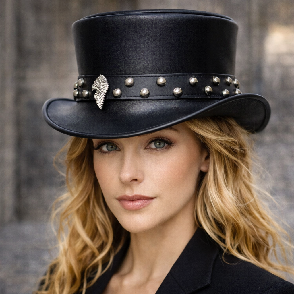 Men's 100% Genuine Leather Top Hat | High-Quality Steampunk, Gothic, Victorian B