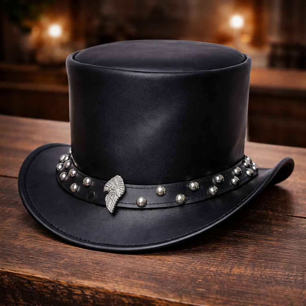Men's 100% Genuine Leather Top Hat | High-Quality Steampunk, Gothic, Victorian B