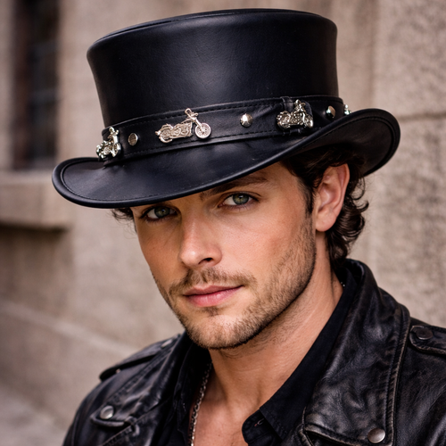 Western Leather Top Hat With Bikes Band Cowboy Style Best Design For Bike Riders