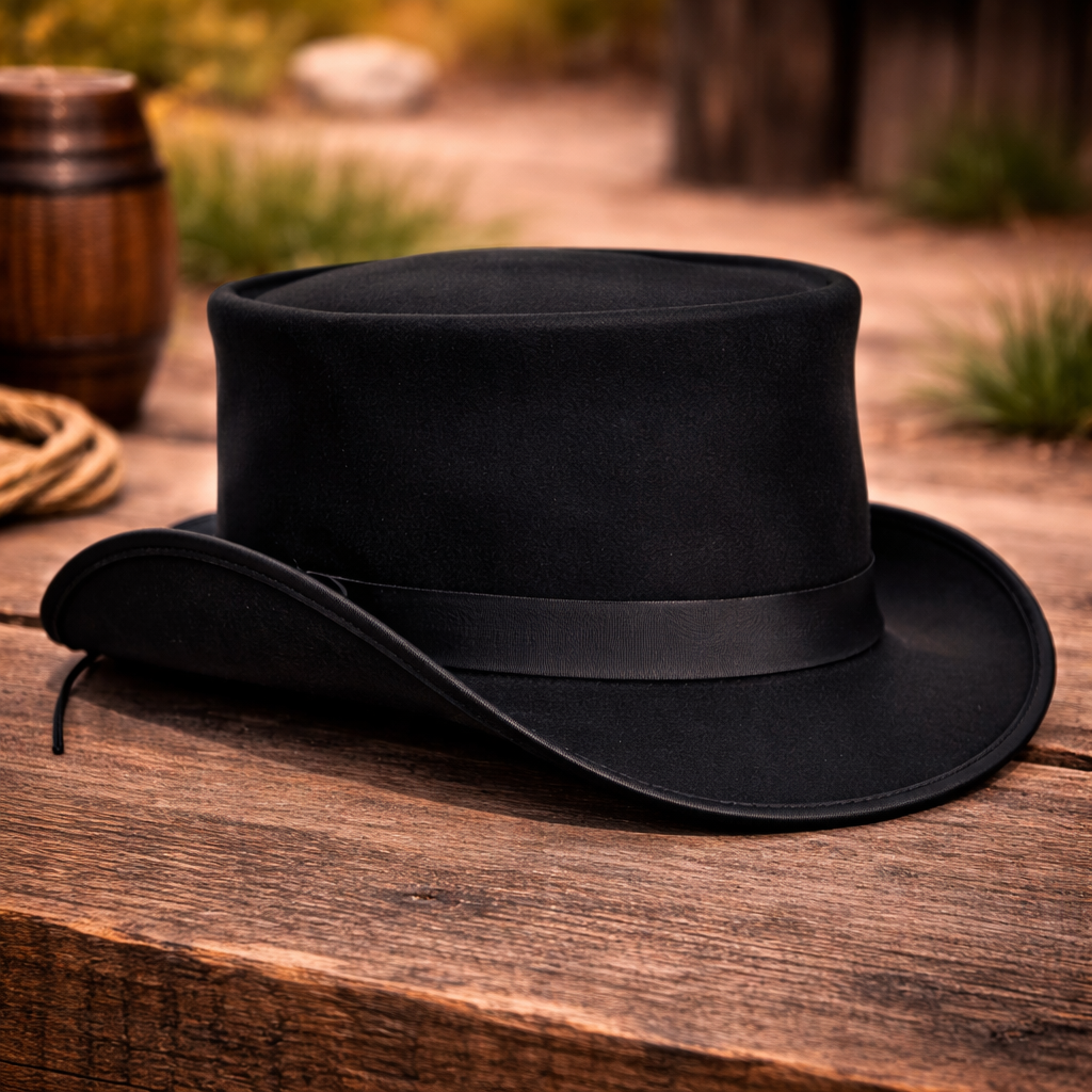 Steampunk Deadman Top Hat Genuine Black Naked Cowhide Leather