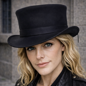 Steampunk Deadman Top Hat Genuine Black Naked Cowhide Leather