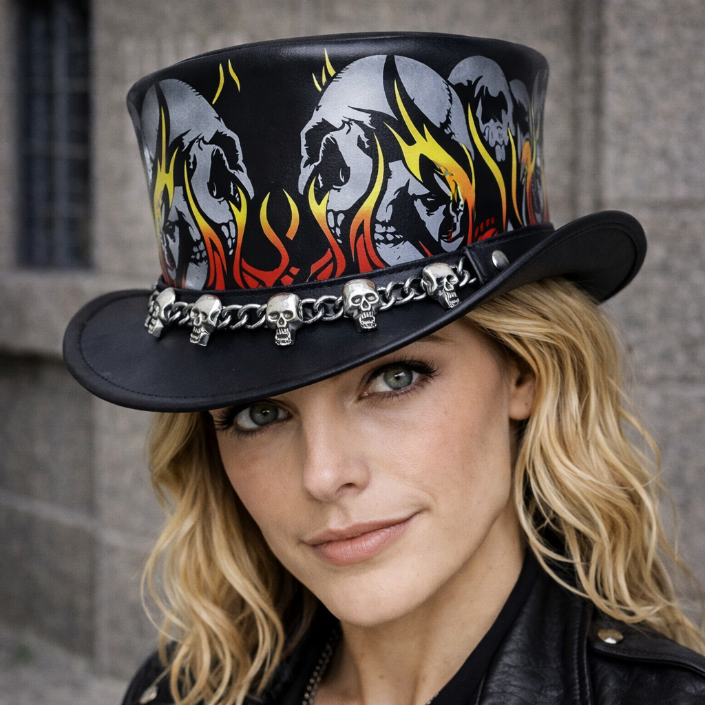 Premium Genuine Halloween Shapeable Leather Black Top Hat - Stylish Men