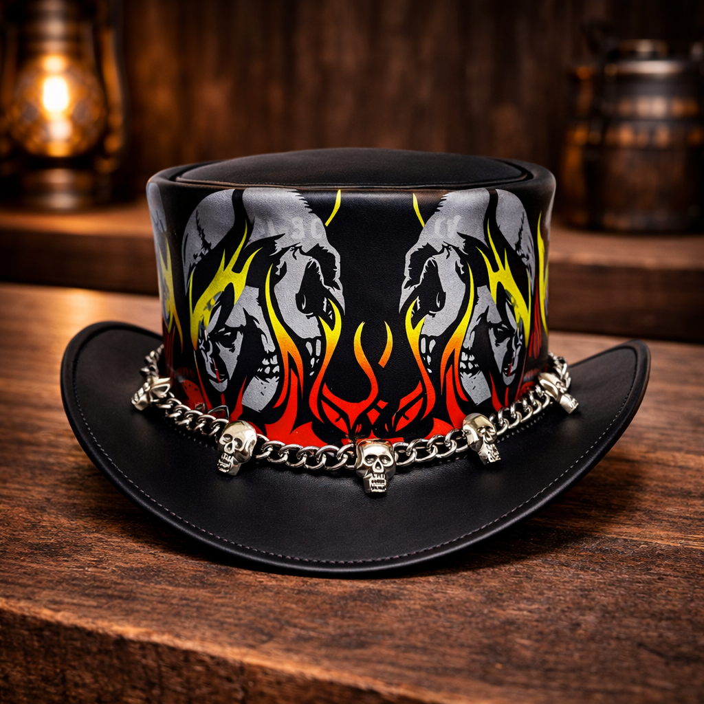 Premium Genuine Halloween Shapeable Leather Black Top Hat - Stylish Men