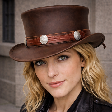 Buffalo Band Leather Hat Leather Top Hat Steampunk Top Hat Gothic Motorcycle Hat