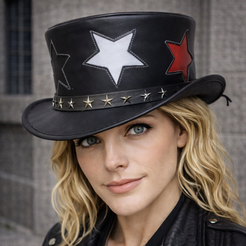 Handmade Top Hat Steampunk Leather Top Hat With Multi Stars And Star Band Biker