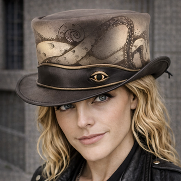 New Steampunk Biker Hat with Octopus Engraved El Dorado Eye Band