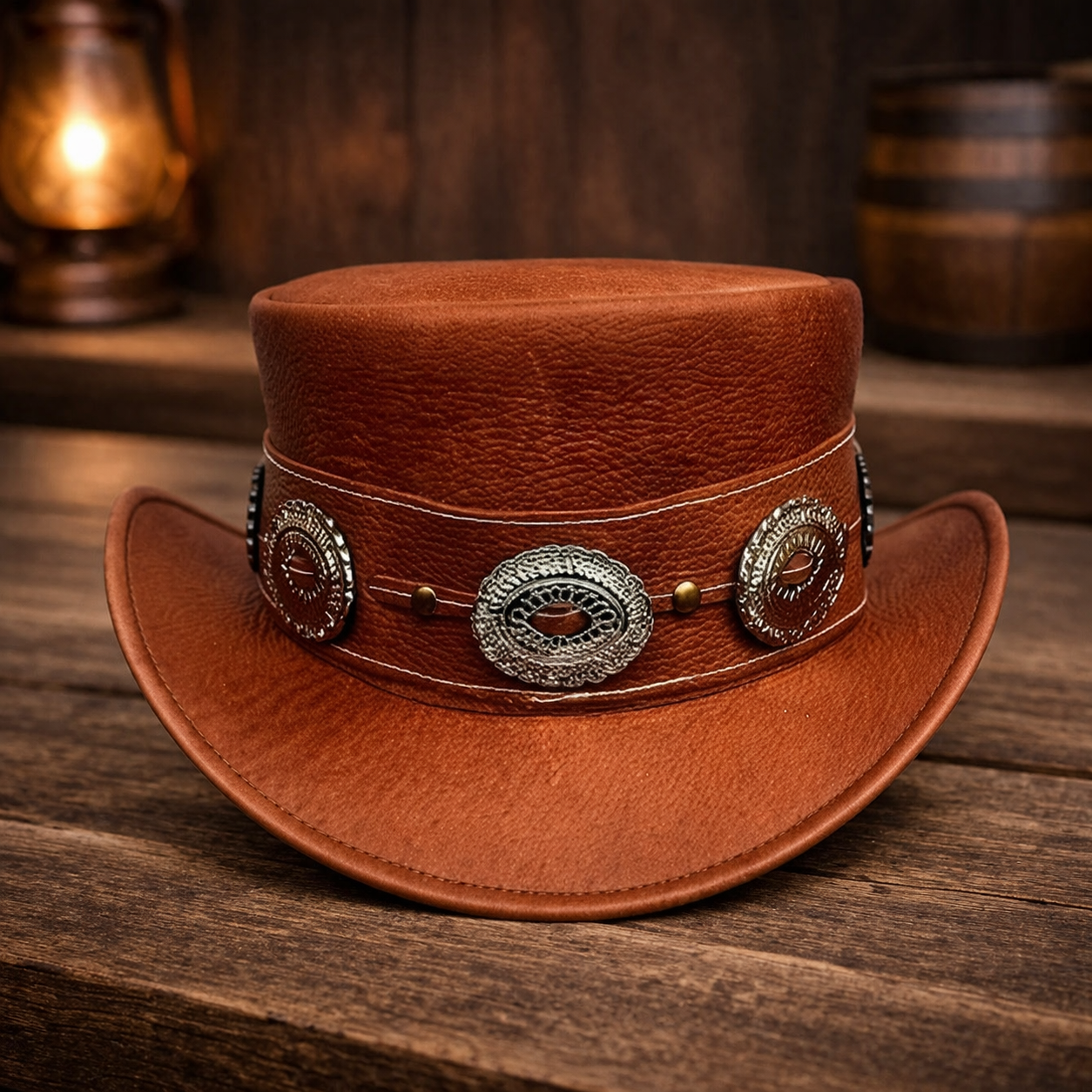 Men's Real Leather Western Crazy Vintage Antique Cowboy Tan Hats Unisex