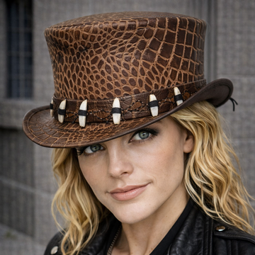 Steampunk Leather Top Hat Biker Gothic Top Hat High Quality Leather Hat