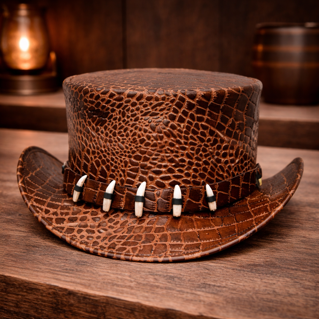 Steampunk Leather Top Hat Biker Gothic Top Hat High Quality Leather Hat