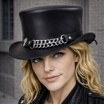 Fashion Shapeable Black Genuine Leather Fashion Top Hat