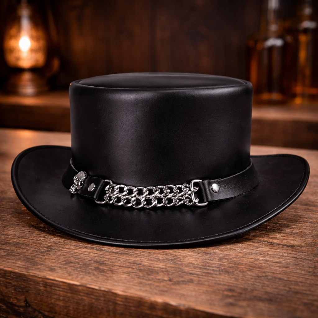 Fashion Shapeable Black Genuine Leather Fashion Top Hat