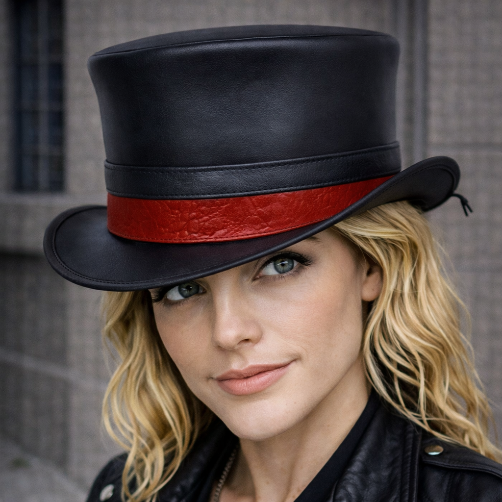 Steampunk Leather Hat Classic Victorian HIGH Top Hat Custom Dragon Skin Band