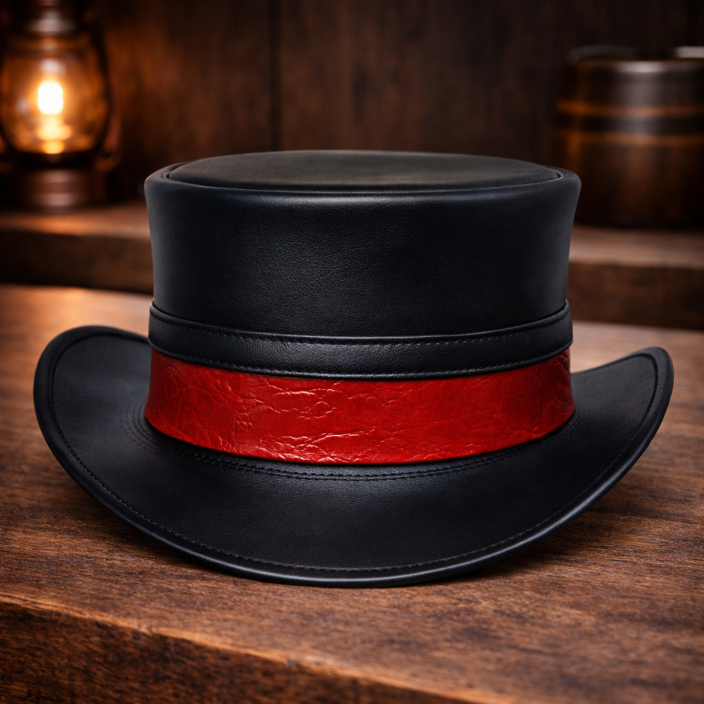 Steampunk Leather Hat Classic Victorian HIGH Top Hat Custom Dragon Skin Band